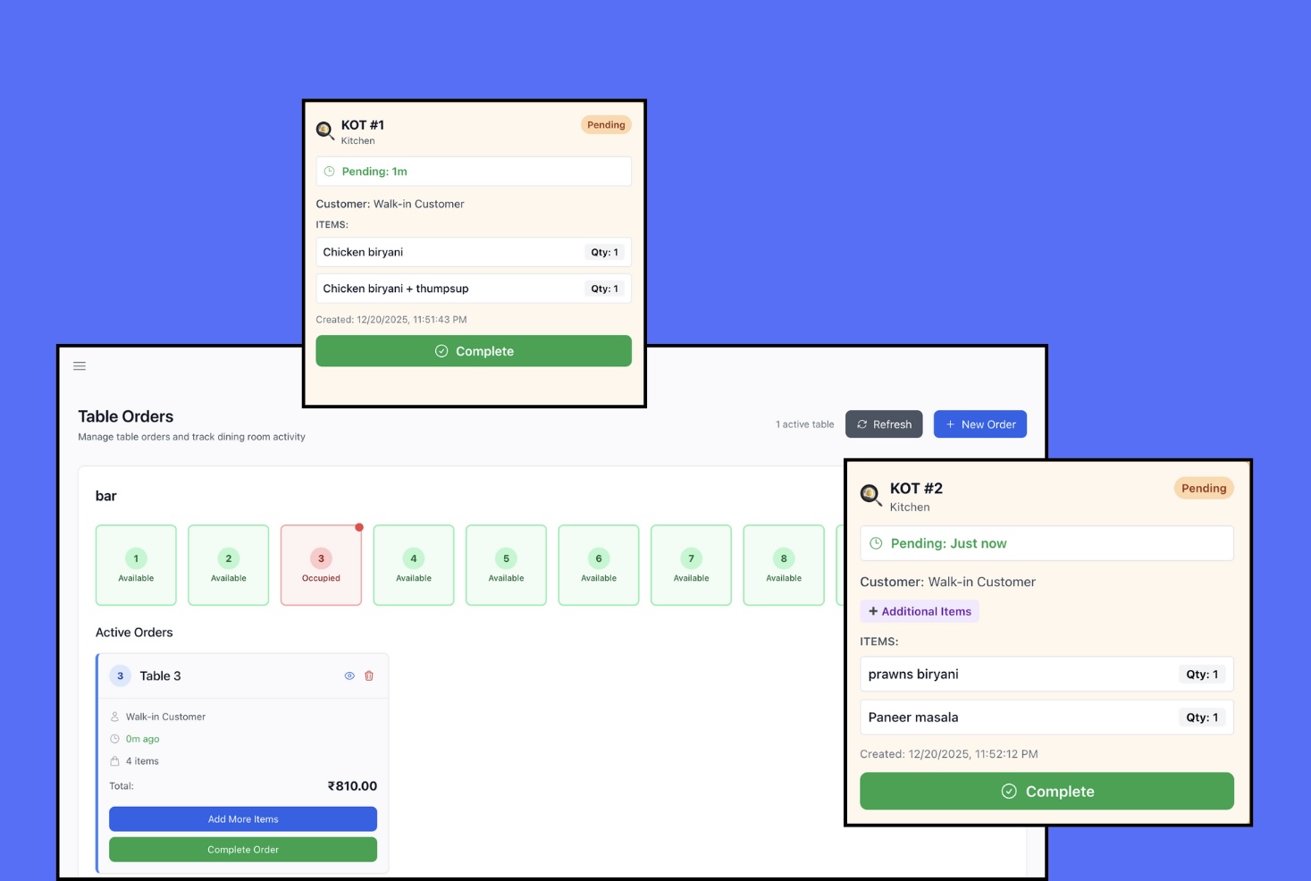 Restaurant Tools - KOT printing and table management